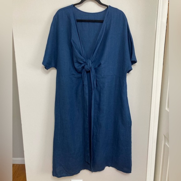 Linenfox Alex Linen Dress in Navy S/M - Picture 1 of 10